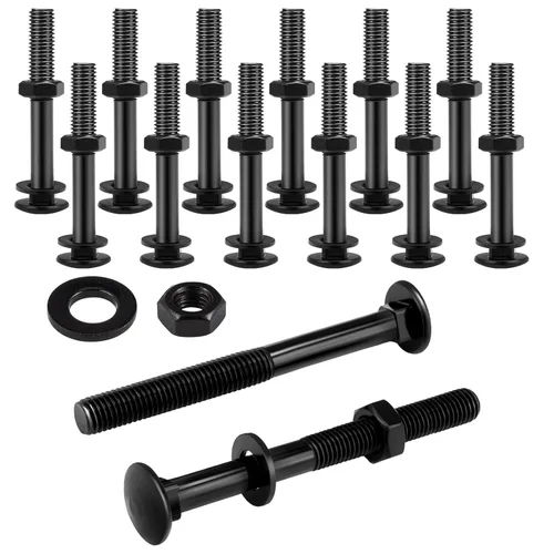 Zonon Juego de 12 pernos de carro de 1/2 x 4 pulgadas, negro galvanizado, incluye arandelas resistentes a la corrosión y tuercas para accesorios de