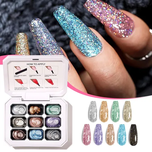 Miniatura 2 de Finger Secret - Juego de 9 colores de esmalte de uñas de gel Ombre Pat, paleta de esmaltes de gel con 20 esponjas de uñas para arte de uñas de gel