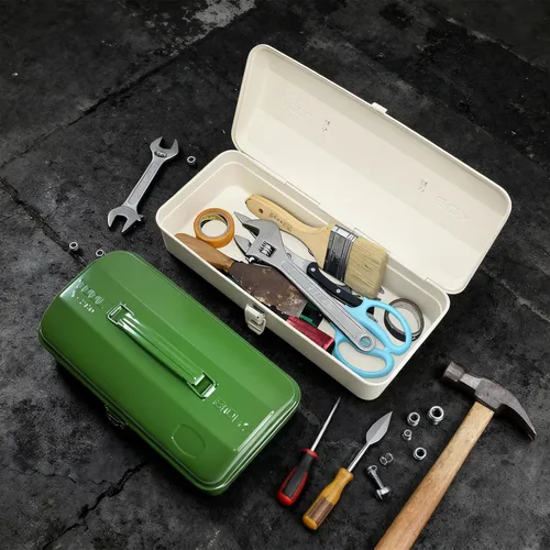 Miniatura 4 de Caja de herramientas de metal portátil verde militar, estilo de techo de cadera con cierre de cierre de metal, pecho de herramienta para taller