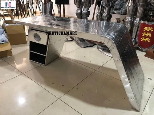 Miniatura 5 de Nautical-Mart Escritorio de ala de aviador Mesa de aluminio Muebles de aviador (izquierdo, 60 pulgadas)