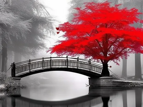 Diymood Kits de pintura de diamantes 5D para adultos, paisaje, kits de arte de diamantes para adultos, puente de árbol rojo, redondo de taladro