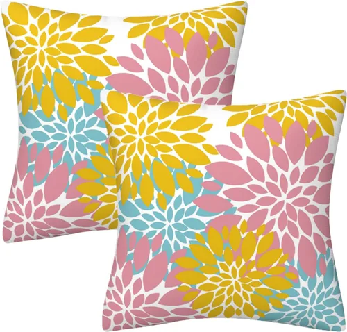Miniatura 22 de Juego de 2 fundas de almohada decorativas de dalia azul marino, rojo, gris, dalia floral, para interiores y exteriores, funda de almohada
