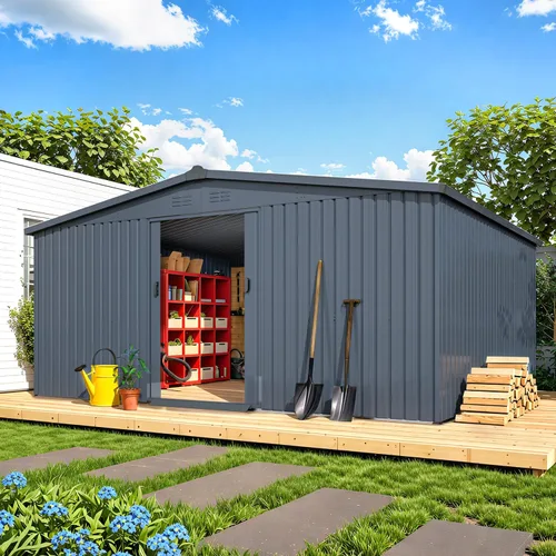 Miniatura 38 de AECOJOY Cobertizo de almacenamiento de metal para exteriores de 4 x 6 pies, cobertizo de herramientas de jardín resistente con puerta doble con Gris