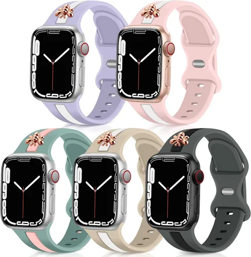 Miniatura 6 de 5 Pack Designer Sport Bands Compatible with Apple Watch Band 38mm 40mm 42mm 44mm 45mm 46mm 49mm Women,Bee Decoration Silicone Band for iWatch Series