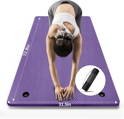 Miniatura 10 de LFS Esterilla de yoga de 72.8" x 31.5" x 2/5 pulgadas de grosor con correa y bolsa, alfombrilla de entrenamiento extra ancha para mujeres y hombres