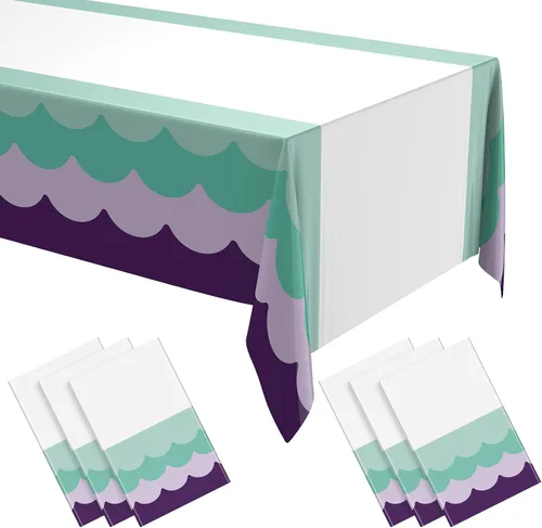 Miniatura 8 de Irenare 6 manteles con temática de olas del océano de 87 x 108 pulgadas, color azul, rectangular, de plástico, con estampado de agua, mantel