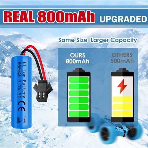 Miniatura 2 de Paquete de 2 baterías de iones de litio de 3.7 V 800 mAh con cargadores USB, enchufe SM-2P, batería recargable RC compatible con autos de control