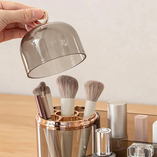 Miniatura 3 de Organizador de maquillaje, organizador de cuidado de la piel con soporte para cepillo, almacenamiento dividido para cosméticos, almacenamiento