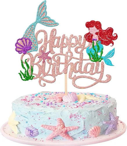 Miniatura 12 de 1 PCS Decoración para Pastel de Feliz Cumpleaños - Estrella de Mar, Madera de Mar, Conchas Marinas, Cola de Sirena para Decoraciones de Fiesta