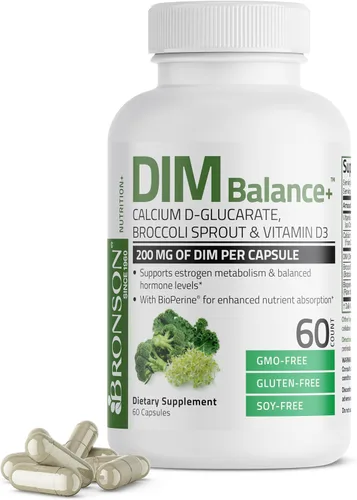 Miniatura 9 de Bronson DIM Balance+ D-glucarato de calcio, brotes de brócoli y vitamina D3 200 mg de DIM por cápsula apoya el metabolismo de estrógeno