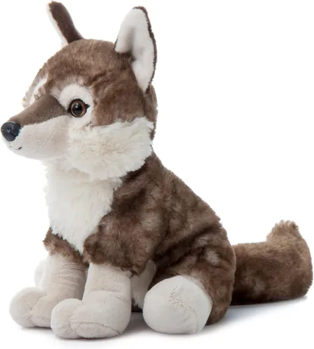 Miniatura 3 de The Petting Zoo Peluche de lobo de madera, regalos para niños, animales salvajes del zoológico Onez, juguete de peluche de lobo de madera sentado