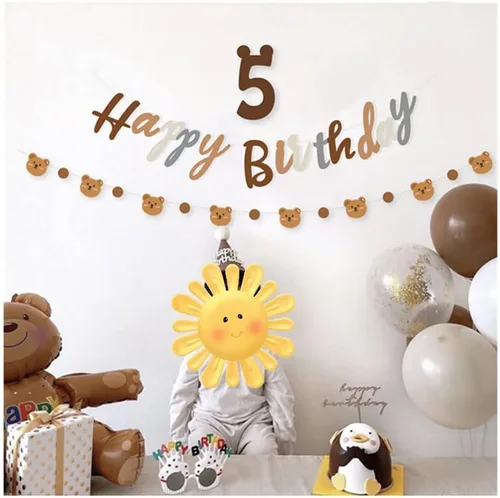 Miniatura 9 de Cartel de feliz cumpleaños con tema de oso con lindo cartel de oso, decoración de banderines para fiesta de cumpleaños, suministros para fiesta