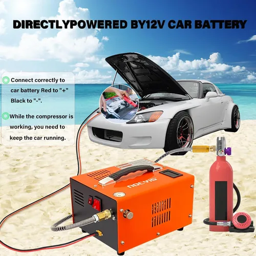 Miniatura 6 de Compresor de aire PCP 4500PSI Compresor PCP portátil, 12V DC/110V AC Compresor PCP para pistolas de aire con parada manual, con adaptador de Naranja