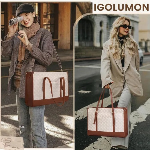 Miniatura 6 de IGOLUMON Bolsa para Laptop para Mujeres de 15.6 Pulgadas de Cuero Vegano Bolsa de Trabajo Tipo Tote Acolchada Maletín para Mujeres Bolsas de Laptop