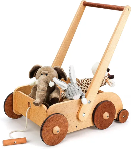 Woodtoe Andador de madera para bebés, juguete de empuje antivuelco de velocidad ajustable para bebés que aprenden a caminar, juguetes naturales para