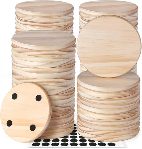 Miniatura 8 de GOH DODD - 72 posavasos de madera sin terminar, juego a granel de 4 pulgadas con almohadillas suaves para pies para bebidas, manualidades, grabado