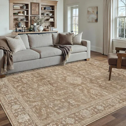 Miniatura 88 de PureCozy Alfombra de área beige de 2 x 3 pulgadas, lavable, vintage, pequeña, para entrada, cocina, suave, retro, floral, de pelo bajo, tapete