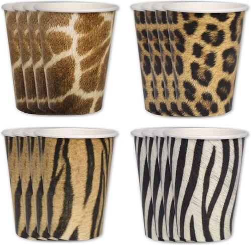 Miniatura 4 de Havercamp Vasos de fiesta Jungle Safari (16 tazas). Vasos de papel grandes de 12 onzas. Auténtico, foto-realista estampado de animales de la selva.