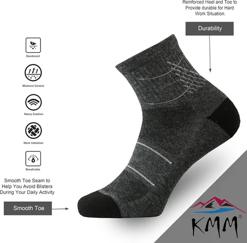 Miniatura 3 de KMM Calcetines tobilleros de lana merino de corte bajo para hombre, ligeros, con un cuarto de amortiguación, anti ampollas, senderismo, senderismo
