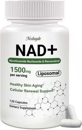 Suplemento NAD+, liposomal NAD nicotinamida ribósido resveratrol 1500 mg - Anti-envejecimiento y salud cerebral, mejora la energía, específicamente