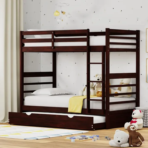 Miniatura 16 de Glenwillow Home Litera Plana de madera maciza individual sobre cama matrimonial, color espresso