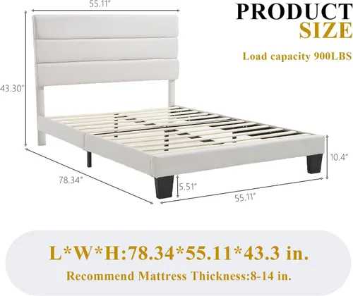 Miniatura 2 de Armazón de Cama de Plataforma Tamaño Full, Armazón de Cama con Cabecera de Tela Suave con Listones de Madera Resistentes – Moderno y Sin Ruido, Base