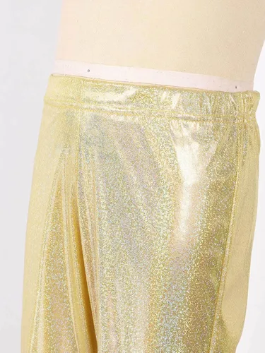 Miniatura 6 de Agoky Pantalones de baile de lentejuelas brillantes para niñas y niñas, pantalones acampanados de pierna ancha, pantalones acampanados para hip hop