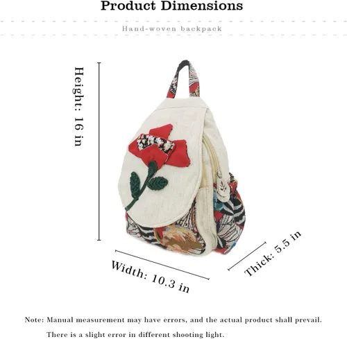 Miniatura 44 de HUANGGUOSHU Mochila de algodón tejida de algodón bohemio con bordado de lona estilo bohemio con múltiples bolsillos retro linda mochila cartera