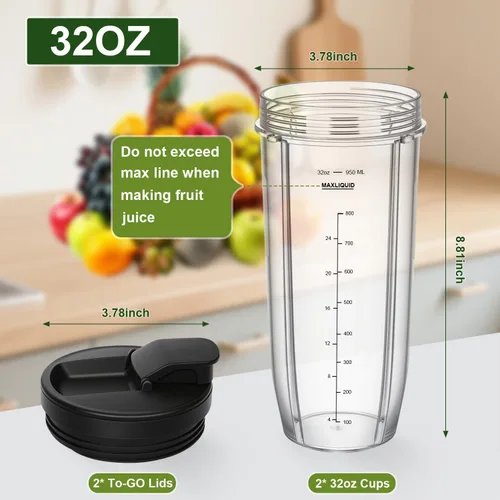 Miniatura 2 de Piezas de repuesto para vasos de licuadora Ninja, vasos de 32 onzas con tapas para sorber y sellado, compatibles con Ninja Auto IQ Blender BL450