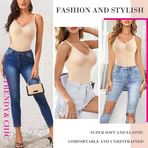 Miniatura 7 de Nebility Body de entrenamiento de cintura para mujer, delgado, cuerpo completo, sin costuras, sexy, cuello en V, elástico, overol