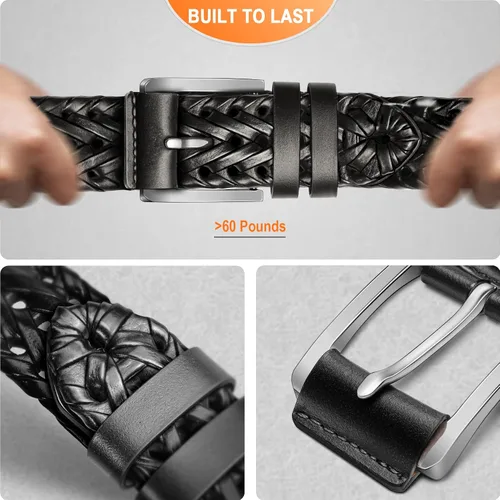 Miniatura 6 de BULLIANT Cinturones para hombre, cinturones trenzados de cuero para hombre, jeans casuales para golf, Anyfit, caja de regalo