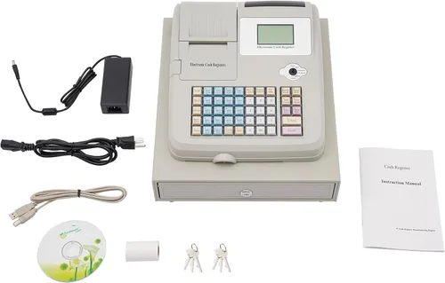 Miniatura 5 de Caja registradora, caja registradora electrónica POS Syetem, 48 teclas y 8 pantalla LED digital, caja de cajero minorista con caja de cajón