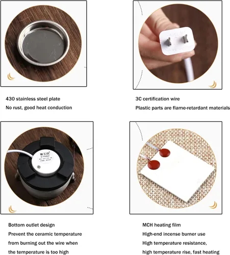 Miniatura 5 de Quemador de incienso eléctrico con temporizador, quemador de fragancia de cerámica de temperatura ajustable, difusor de aceite perfumado de resina