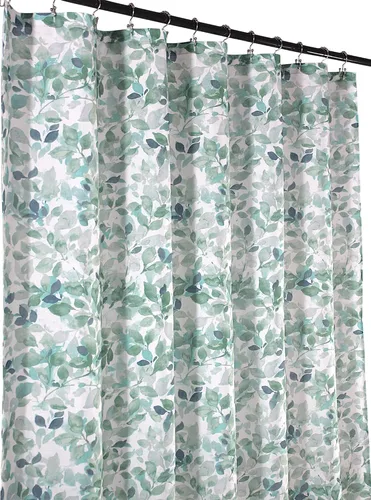 Miniatura 10 de Serafina Home Cortina de ducha bohemia, diseño floral de mandala azul marino, verde azulado, blanco, tela, 72 x 72 pulgadas, resistente a