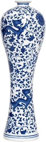 Miniatura 8 de Jarrón de cerámica de porcelana azul y blanca de 13 pulgadas, hecho a mano, decorativo para sala de estar, decoración del hogar, oficina, centro