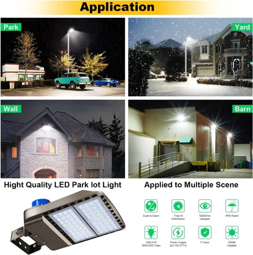 Miniatura 4 de Juego de 3 luces LED de estacionamiento de 200 W para exteriores, 28000 lm, reflectores brillantes de atardecer a amanecer, montaje de yugo