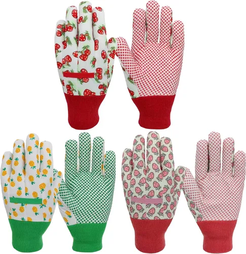 Paquete de 3 pares de guantes de jardín para niños, guantes de jardinería para niños pequeños, regalos medianos para edades de 4 a 5 años, estilo 1
