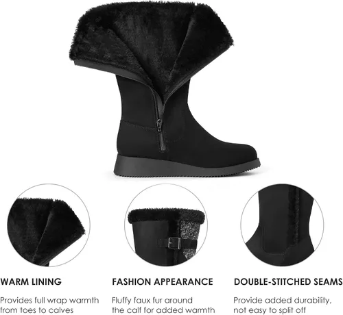 Miniatura 2 de DREAM PAIRS Botas de nieve de invierno para mujer, a media pantorrilla, a la moda, peludas, cálidas