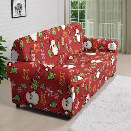 Miniatura 6 de GIFTPUZZ Funda de sofá roja navideña, protector de sofá con parte inferior elástica para sala de estar, dormitorio y decoración de oficina, elegante