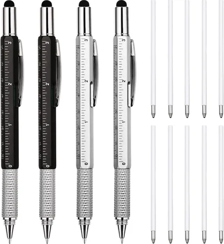 Miniatura 6 de Bolígrafos de regalo para hombre, 4 piezas, multiherramienta 6 en 1, con destornillador, regla, medidor de nivel, bolígrafo y repuestos, regalos