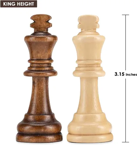 Miniatura 5 de AMEROUS Piezas de ajedrez de madera solamente, piezas de ajedrez de madera estilo Staunton con rey de 3.15 pulgadas, bolsa de almacenamiento, caja