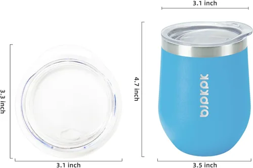 Miniatura 3 de BJPKPK 2 vasos de vino aislados de 12 onzas, tazas de café al vacío de doble pared de 12 onzas con tapa, vasos de vino de acero inoxidable A-azul