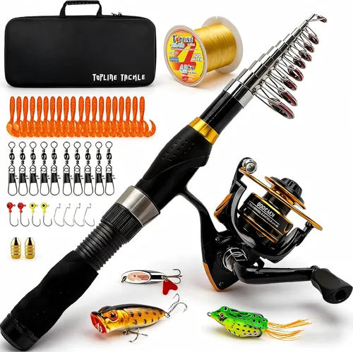 Collapsible Fishing Rod and Reel Combo, BalanZze Telescopic Fishing Rod with Spinning Reel, Portable Collapsible Fishing Pole Kit for Saltwater and