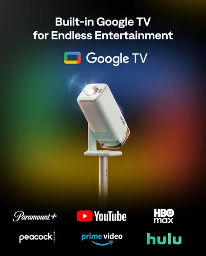 Miniatura 2 de Aurzen BOOM Air - Proyector portátil Google TV con WiFi y Bluetooth, alimentado por USB-C, proyector inteligente para películas al aire libre