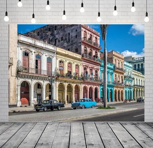 Miniatura 2 de BELECO Telón de fondo de tela de 5 x 3 pies para la calle de Cuba Ciudad Latinoamericana Vieja Habana Centro Calle Colorido Fondo de Casa Cuba