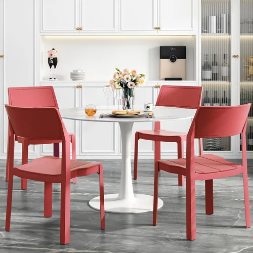 Miniatura 16 de VECELO Paquete de 4 sillas de comedor de plástico, sillas de patio apilables para uso en interiores y exteriores en cocina, junto a la piscina,