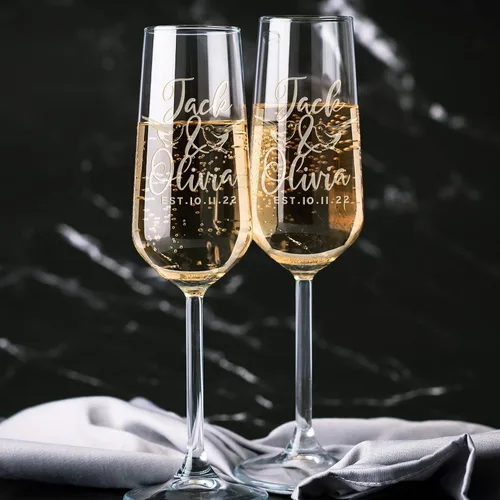 Miniatura 7 de Copas de champán personalizadas para boda, copas de brindis Love Birds para novia y novio, juego de 2
