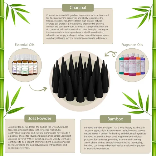 Miniatura 6 de Conos de incienso de carbón de sándalo de 2 pulgadas superiores, paquete de 60 conos perfumados naturales, hechos a mano sumergidos a mano