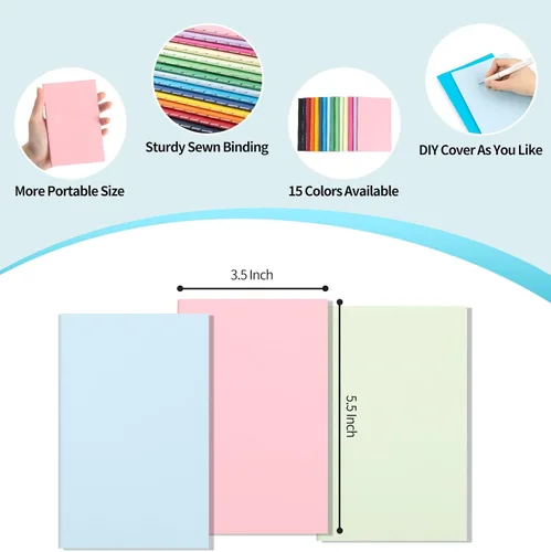 Miniatura 2 de Paquete de 150 mini cuadernos coloridos de bolsillo en blanco, diarios a granel, cuadernos pequeños de 3.5 x 5.5, 30 hojas/60 páginas, mini