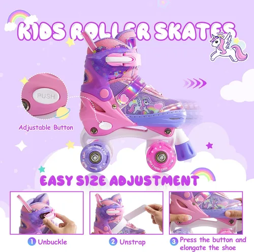 Miniatura 3 de METROLLER Patines de ruedas para niñas de 4 a 6, 5 a 8, 8 a 12 años, patines ajustables para niñas pequeñas, ruedas brillantes, diseño de unicornio